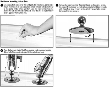 ARKON Mounts 70mm Extra Strength VHB Adhesive Base to 25mm Ball Mounting Disk for Car Dashboards