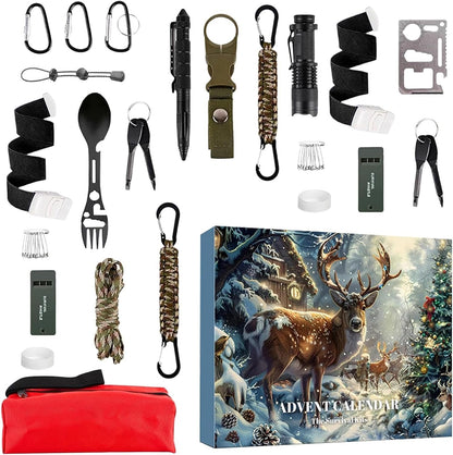 Survival Kit Advent Calendar 2024 | 2024 Survival & Mechanics Advent Calendar For Men,24-Day Christmas Countdown With Tools & Survival Gear,Ideal Xmas Gift For Outdoor & Automotive Enthusiast