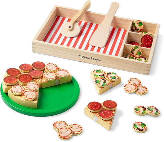 Melissa & Doug Wooden Pizza Play Food Set With 36 Toppings | Pretend Food, Play Wooden Pizza And Pizza Cutter, Pizza Toy For Kids Ages 3+