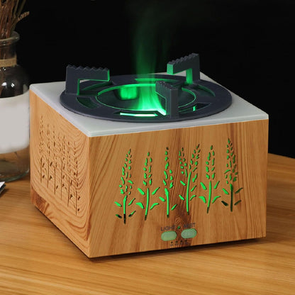 Fragrant Oil Humidifier, Remote Control and 3 In 1 Design Flames Aromatherapy Scent Diffuser with Timing Function for Home Room Office Air Cleaner(400ml) (US Plug 100-240V)