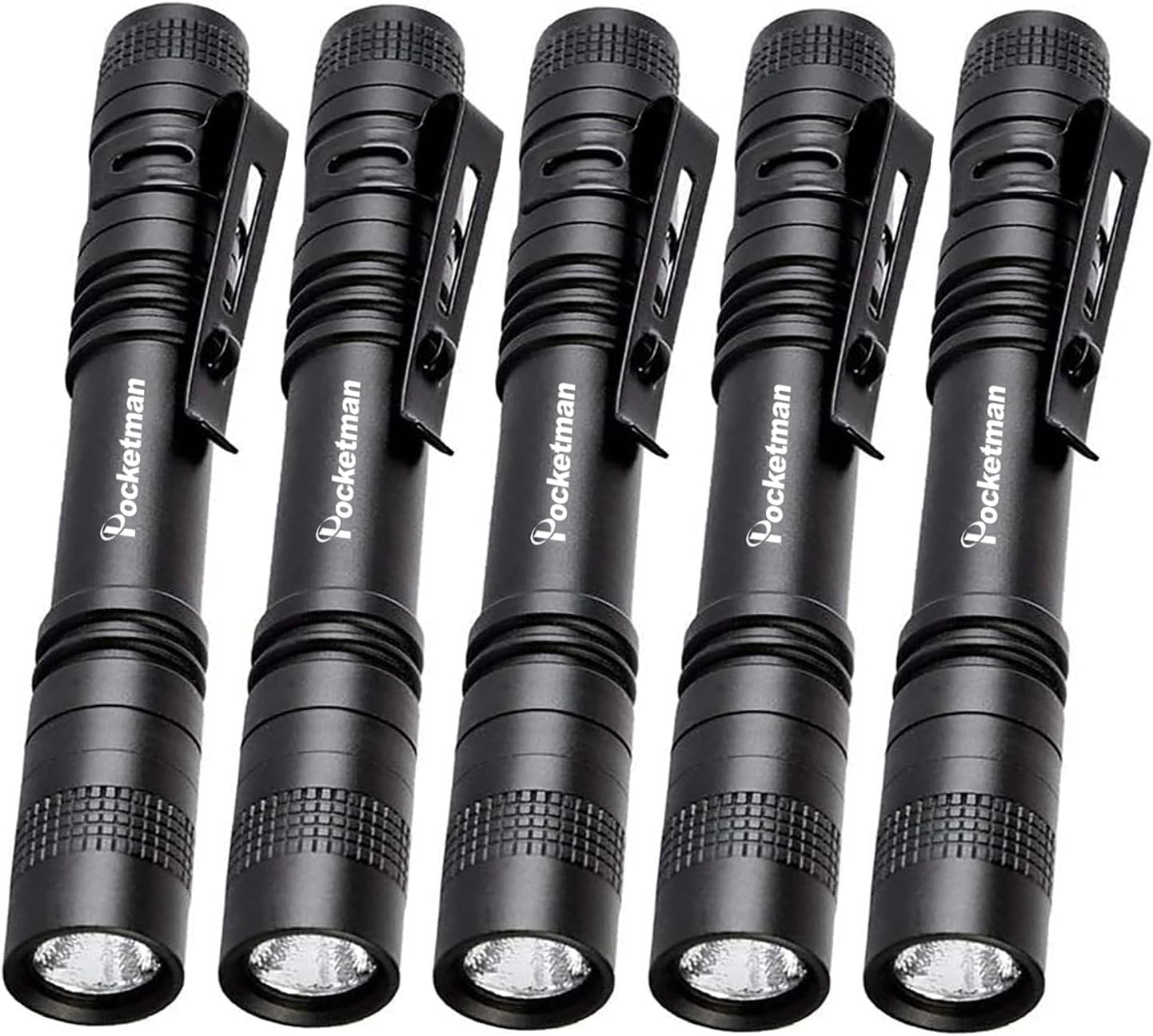 POCKETMAN LED Penlight Flashlight Tactical Torch Small Flashlight Pocket-Size Pen Flashlight with Clip for Lighting (5 Pack)