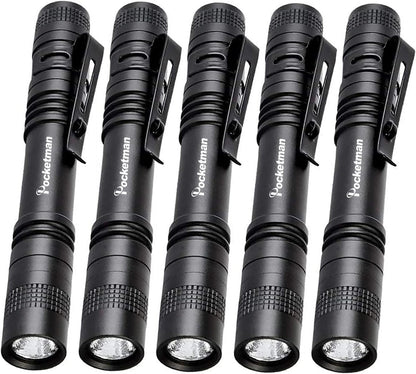 POCKETMAN LED Penlight Flashlight Tactical Torch Small Flashlight Pocket-Size Pen Flashlight with Clip for Lighting (5 Pack)