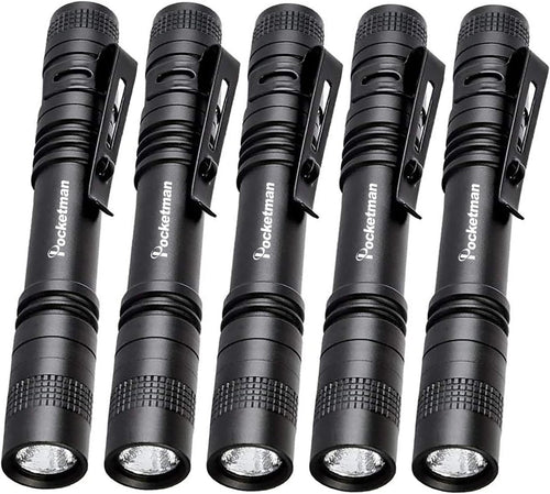 POCKETMAN LED Penlight Flashlight Tactical Torch Small Flashlight Pocket-Size Pen Flashlight with Clip for Lighting (5 Pack)