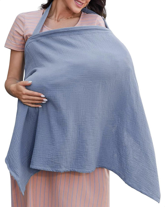 Baby Breastfeeding Cover, Muslin Nursing Cover With Rigid Hoop - Breathable Privacy Apron for Mothers, 360Â° Full Coverage (Blue)
