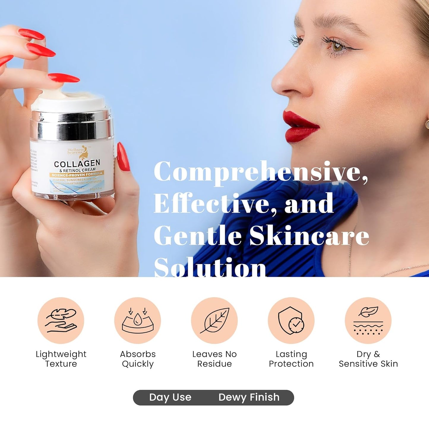 Daily Face Moisturizer with SPF 50 - Retinol, Hyaluronic Acid & Collagen with Age-Defying, Lift & Firm Cream and Sun Protection - Day & Night Repair Anti-Aging Face Moisturizer with Sunscreen | 1.7oz