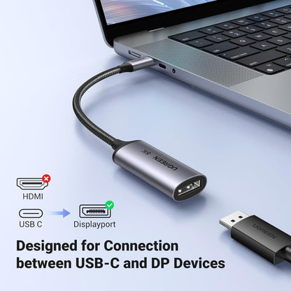 UGREEN 8K@60Hz USB C to DisplayPort 1.4 Adapter Cable 4K 240Hz HDR Thunderbolt 4 to Dp Converter Aluminum Braided Compatible with iPhone 16/15 Series Galaxy MacBook Pro/Air iPad Pro Galaxy S23 Dell