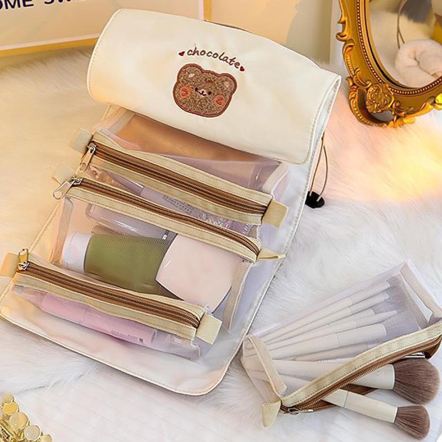 4 in 1 Makeup Bag, Roll Up Makeup Bag, Detachable Travel Bag, Foldable Makeup Travel Toiletry and Eup Bags with Foldable Design, Ideal for Organizing Your Beauty and Hygiene Essentials,