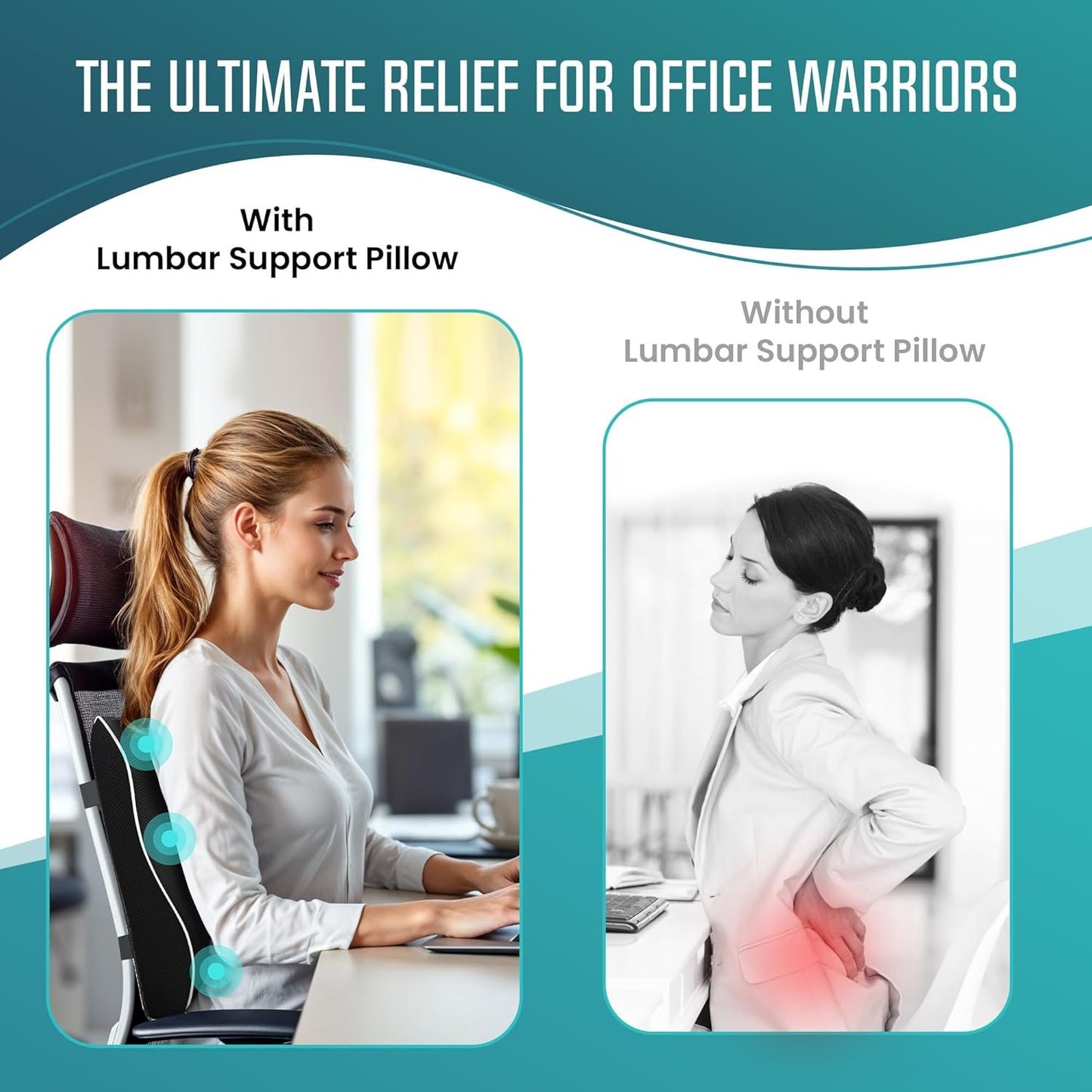 [2025 NEW] ZIVASKA Lumbar Support Pillow | Memory Foam Back Cushion for Back Pain Relief | Improves Posture | Mesh Cover |Double Adjustable Straps | For Office, Gaming Chairs, Car Seats, Recliners (2)