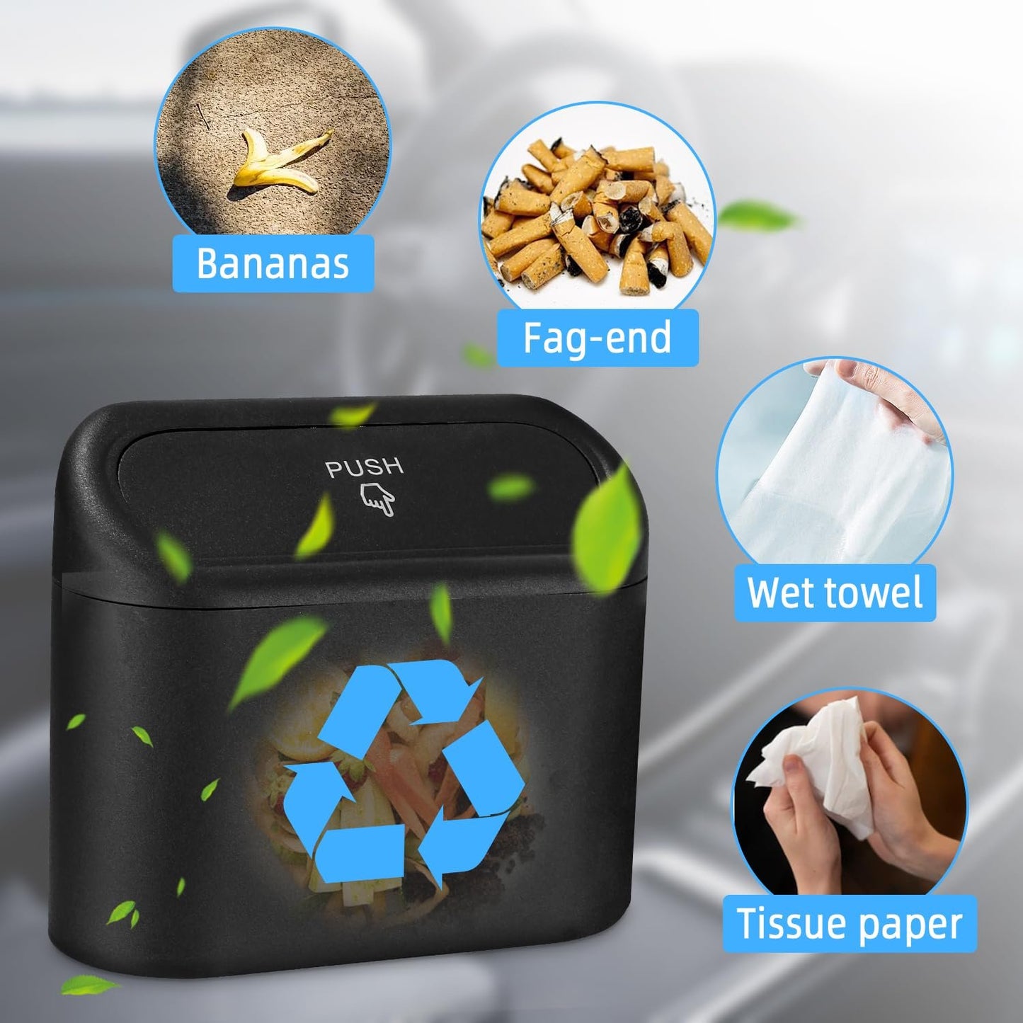 Zhufas 2 Pieces Car Rubbish Bin with 80 Bags, Car Trash Can with Lid, Car Accessories, Interior Car Accessories (Black)