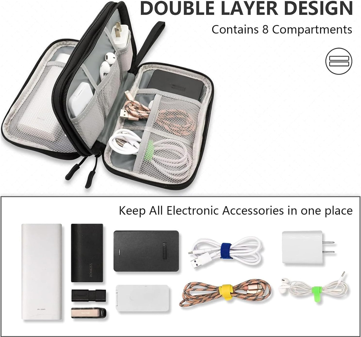 Teskyer Waterproof Cable Organizer Bag, Travel Accessories Bag, Electronic Accessories Bag, Black