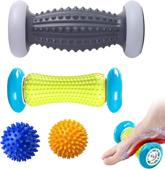 GIOD 4-Piece Foot Massage Set - 2 Rollers (20cm) & 2 Massage Balls (7.5cm) for Plantar Fasciitis Relief, Physiotherapy Ball Massager