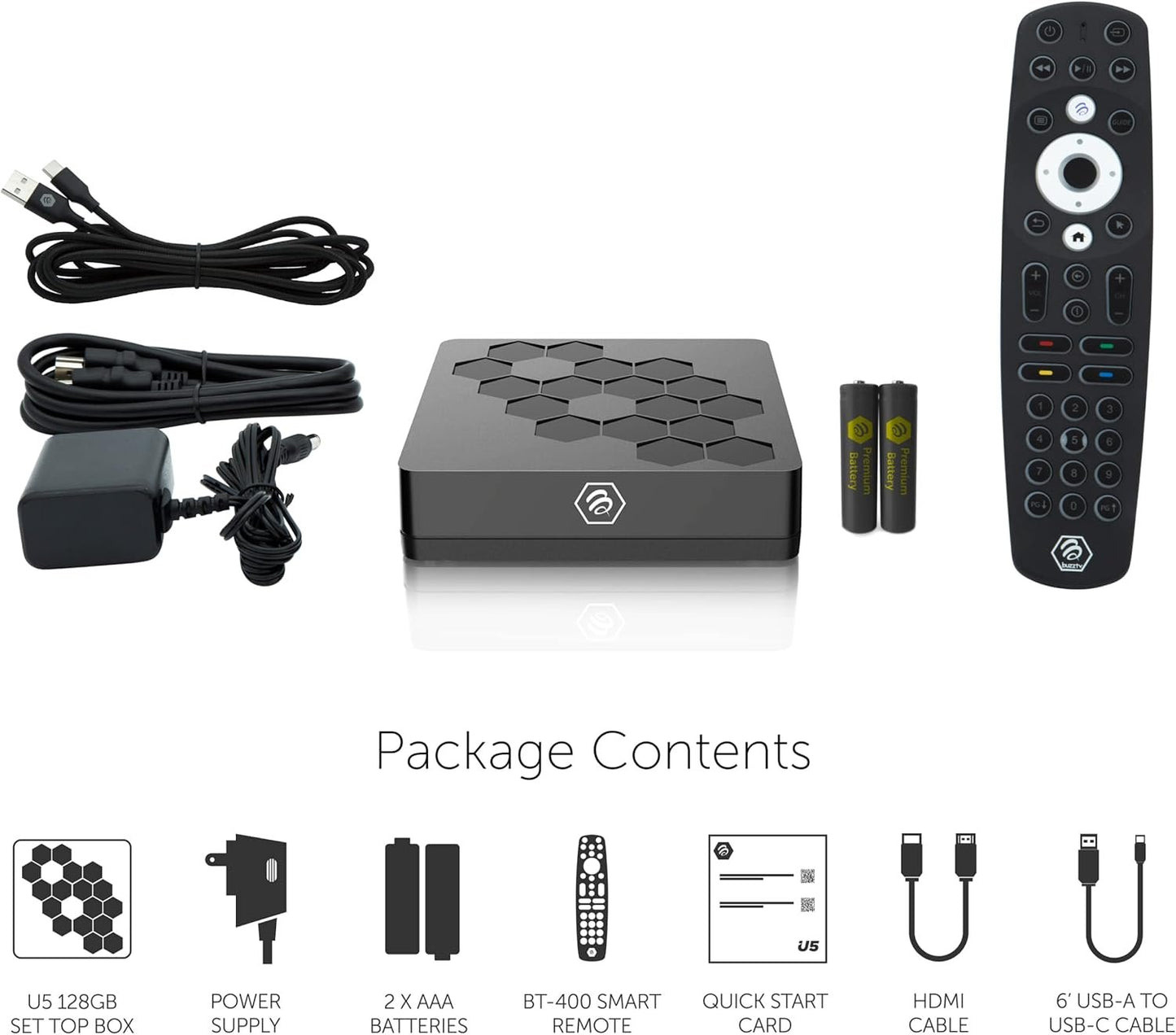 BuzzTV U5 128GB Android TV Box | 4K Streaming Device Quad-Core Processor Dual-Band Wi-Fi Bluetooth 5.0 | HDR Android 11 OS