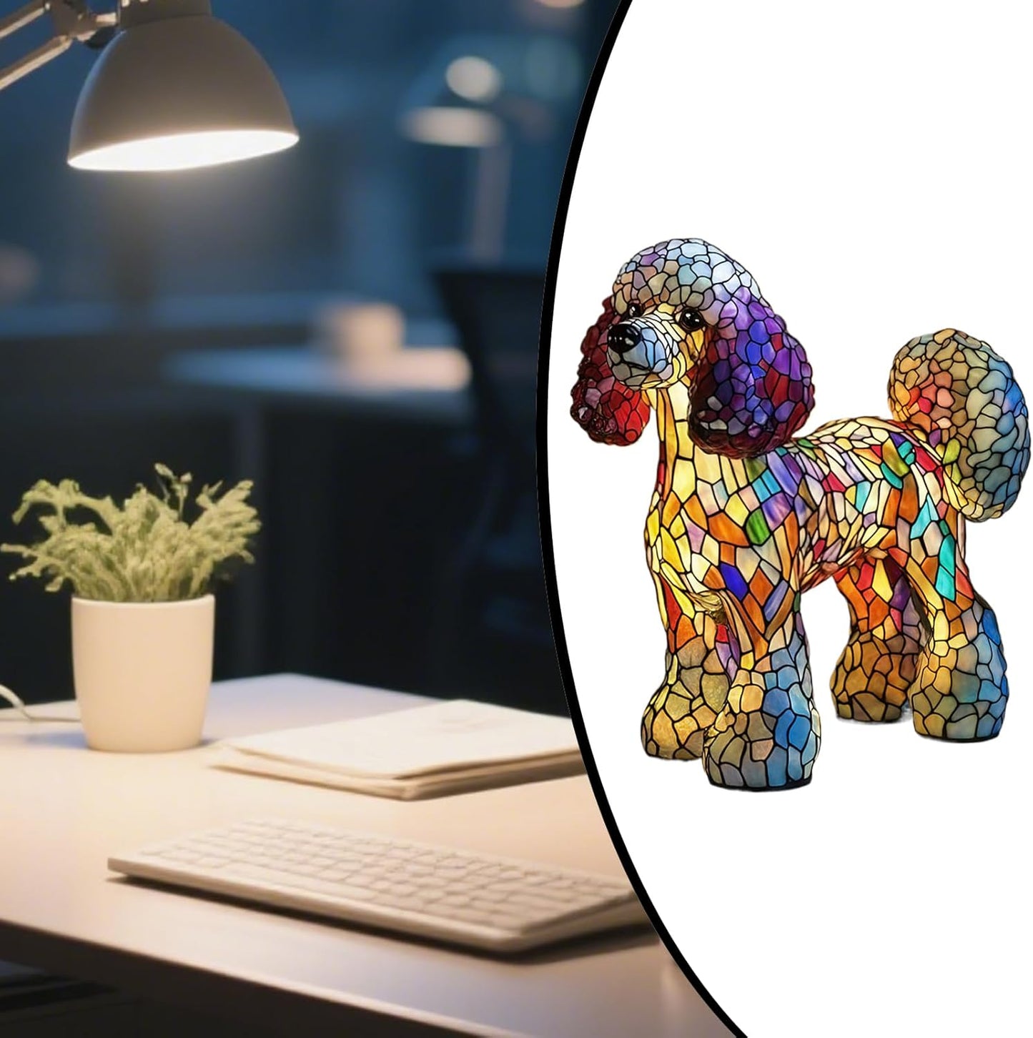LED Table Lamps | Dogs Themed Bedside Night Resin Light - Rechargeable LED Ambience Lamp for Bedside Shelf Use in Bedroom Childrens Room