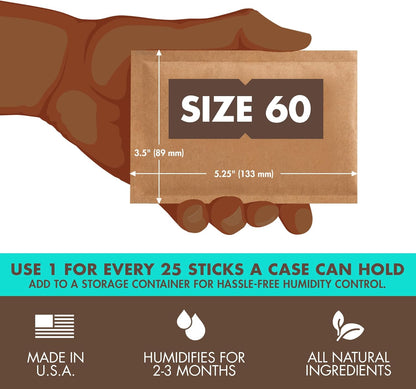 Boveda 65% RH 2-Way Humidity Control | Size 60 for Use with Every 25 Cigars a Humidor Can Hold | Patented Technology for Humidors | 4-Count Resealable Bag