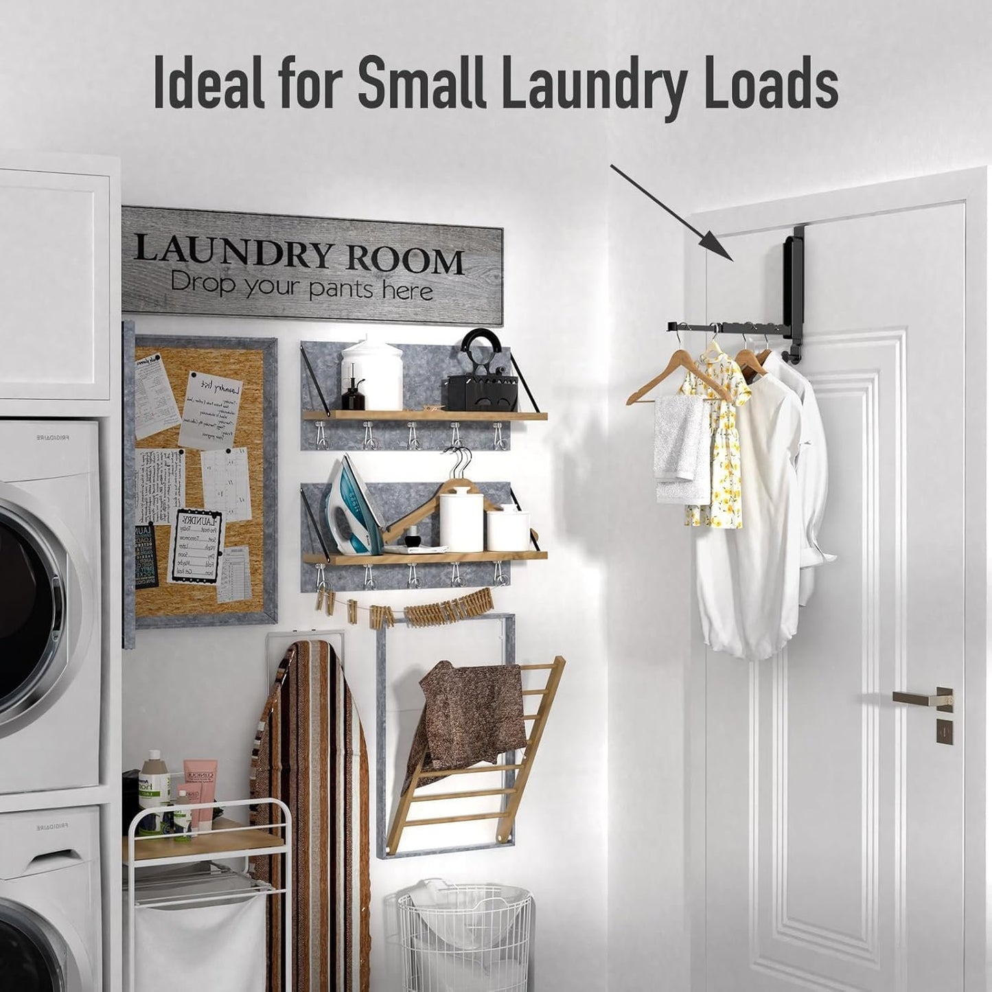 CHAUNCEY HOME Foldable Over The Door Drying Racks for Laundry, Collapsible Over Door Hooks Coat Wreath Garland Rack Clothes Hanger - Bathroom Accessories and Towel Rack Ivory White