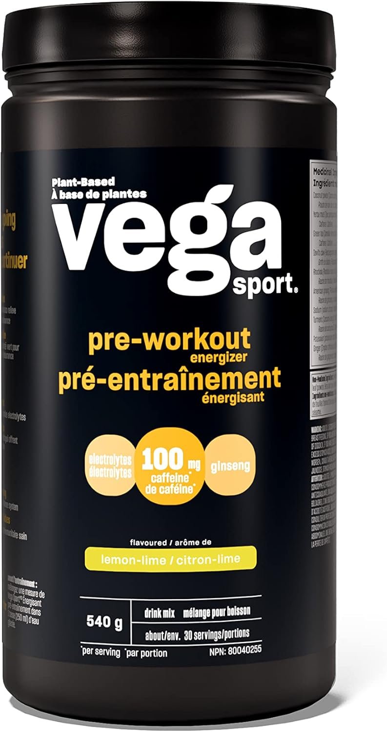Vega Sport Pre-Workout Energizer, Lemon Lime (30 Servings) & Sport Hydration Electrolyte Powder Lemon Lime (40 Servings)