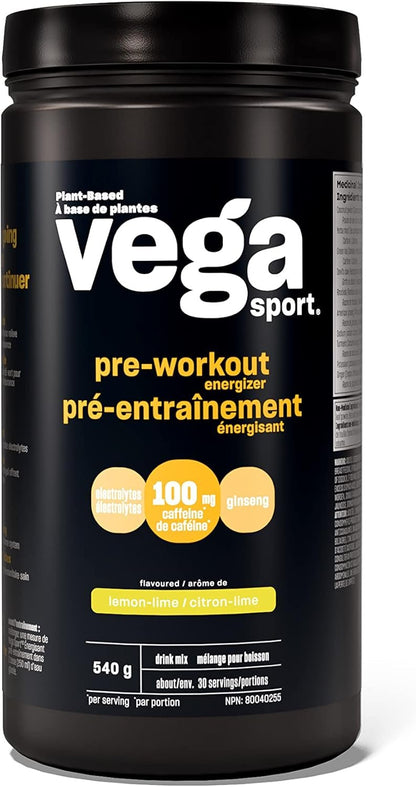 Vega Sport Pre-Workout Energizer, Lemon Lime (30 Servings) & Sport Hydration Electrolyte Powder Lemon Lime (40 Servings)