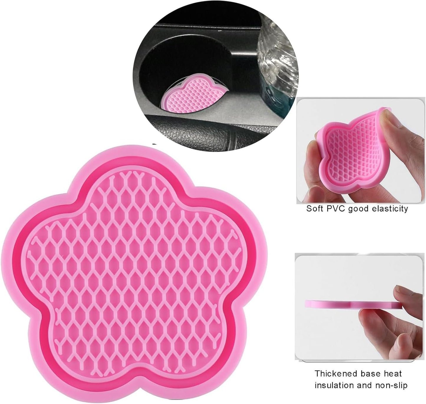 MAEZOE 4-Pack Car Cup Coaster, Universal Auto Non-Slip Cup Holder Embedded in Ornaments Silicone Coaster, Car Interior Accessories (Pink)