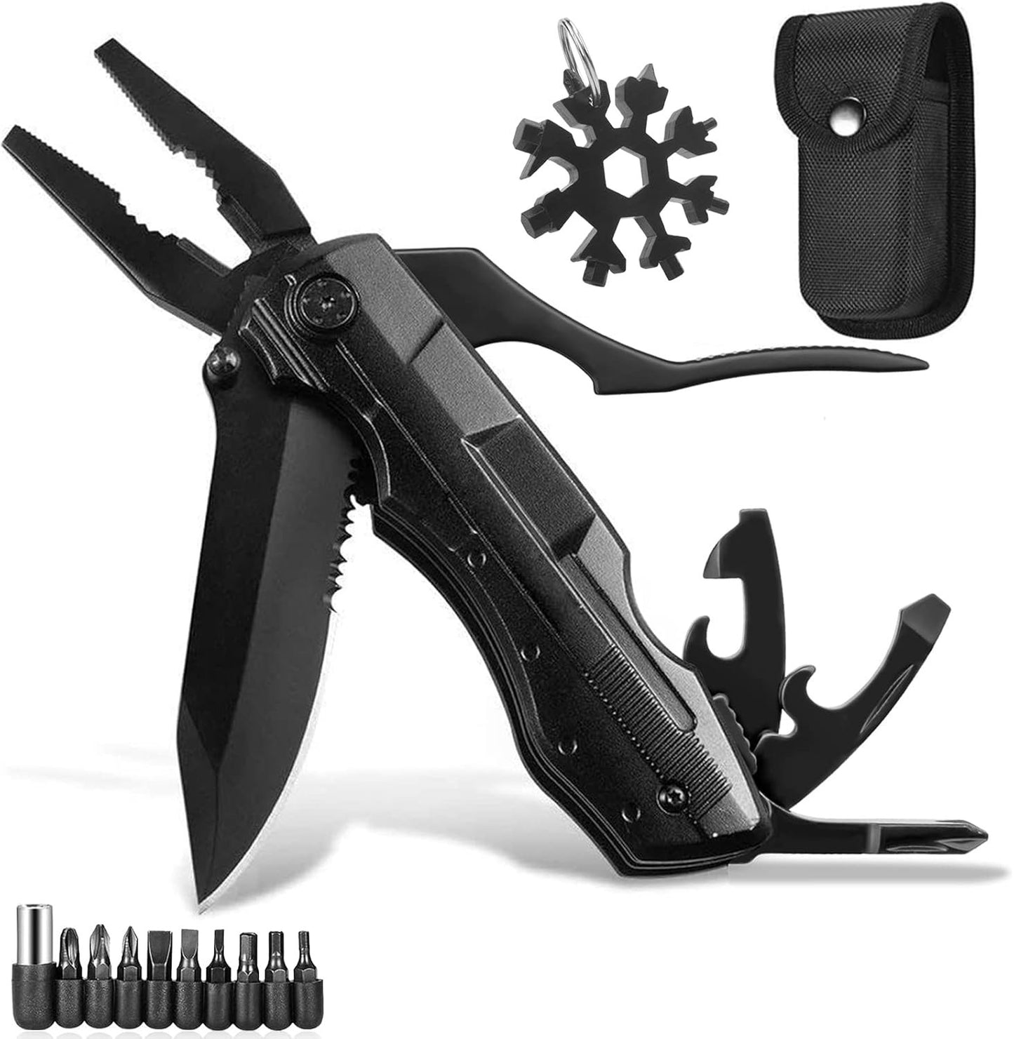 Gift for Men,Women BIBURY 15-in-1 Multi-Functional Pliers & 18-in-1 Snowflake Multitool, Foldable Multi-Tool Multitool Pocket Tool in Durable Stainless Steel, Camping Gadgets for Outdoor Adventurers