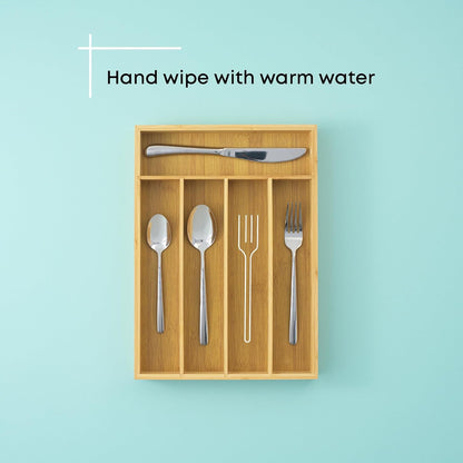 JoyJolt Bamboo Drawer Organizer for Kitchen Utensils, Drawer Divider for Large Cutlery and Silverware, Flatware Holder Tray, 5-Compartment Silverware Organizer, Garage Kitchen & Junk Drawer Organizer