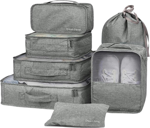 7-Piece Grey Packing Cube Set for Efficient Luggage Organization and Travel Storage