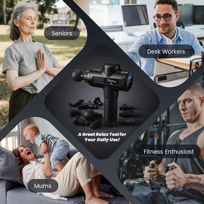 Muscle Massage Gun Deep Tissue Percussion Massager - Portable Handheld Sport Massagers for Athletes, Super Quiet & Powerful Brushless Motor Cordless, 20 Speed Level,Wattne W2 (Black)