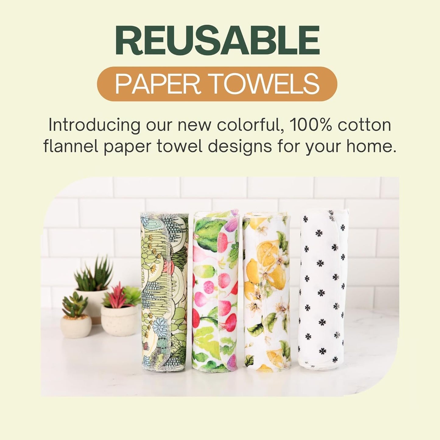 Kind Home Goods Reusable Cloth Towels - 12' x 10' Cotton Flannel Kitchen Cloth - 24 Count - Cactus