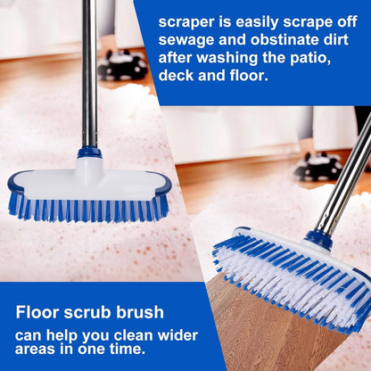 ITTAHO Floor Scrub Brush with Long Handle, 2 in 1 Deck Scrub Brush, Stiff Bristle Scrub Broom & Cleaning Brush for Tile Floor,Deck,Patio,Marble,Garage,Wall, Kitchen,Bathroom