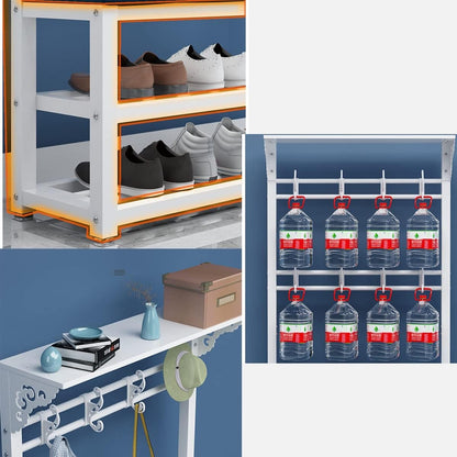 Generico Appendiabiti da Ingresso con Seduta Imbottita e scarpiera a 2 Ripiani - Elegante Organizer Nero e Blu per Soggiorno e Camera da Letto, Mobile salvaspazio, 60 cm