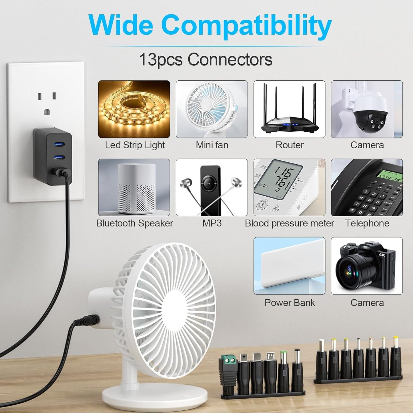 SoulBay USB Charging Cable to DC 5V Universal Power Cord with 13 pcs Adapters DC5V Charger Replacement for Tablet LED Light Massager Fan Speaker, Includes USB-C and Micro-USB Plug, 150 cm