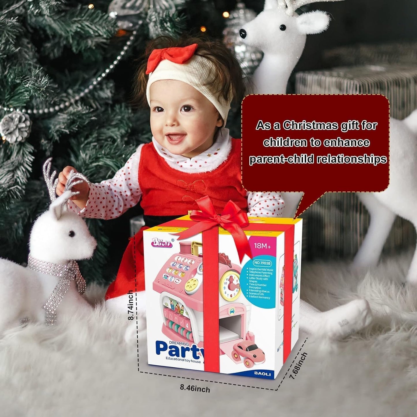 Montessori Toys for 1+ Year Old Girl - Toddler Toys Age 1-2, 8-in-1 Toys with Sound/Lights/Music/Clock/Telephone/Car, Smart Learning Home