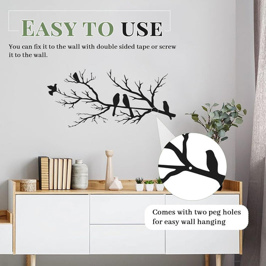 Metal Birds Wall Art Decor, Vivid Birds on Branch Wall Decor, Large Bird Silhouette Room Ornament, Leaves with Birds Hanging Wall Sculpture, Rustic Bird Wall Art for Home, Garden,Balcony, Grille