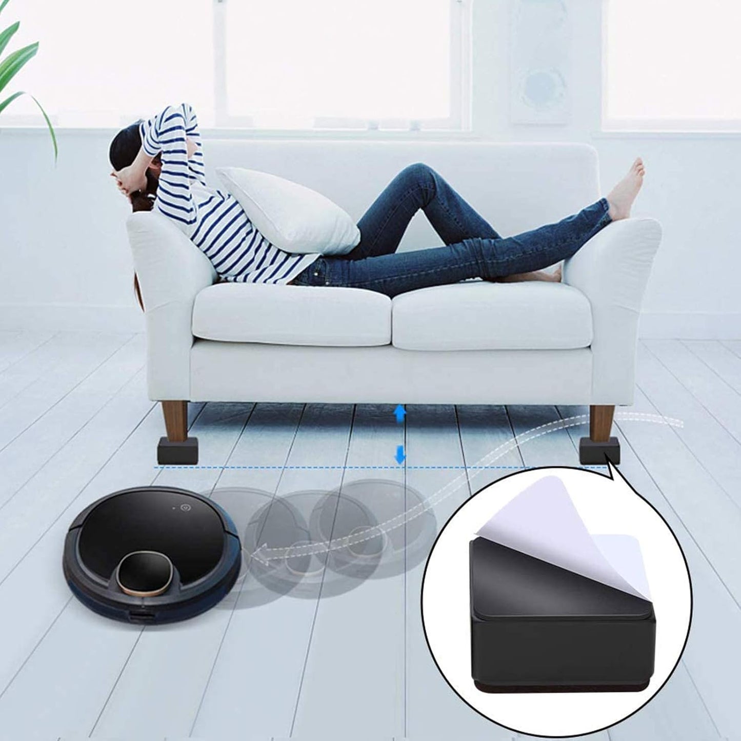 4 Pcs Carbon Steel Square Riser Bed Riser Feet Sticker for Furniture Sofa Table Wardrobe Desk