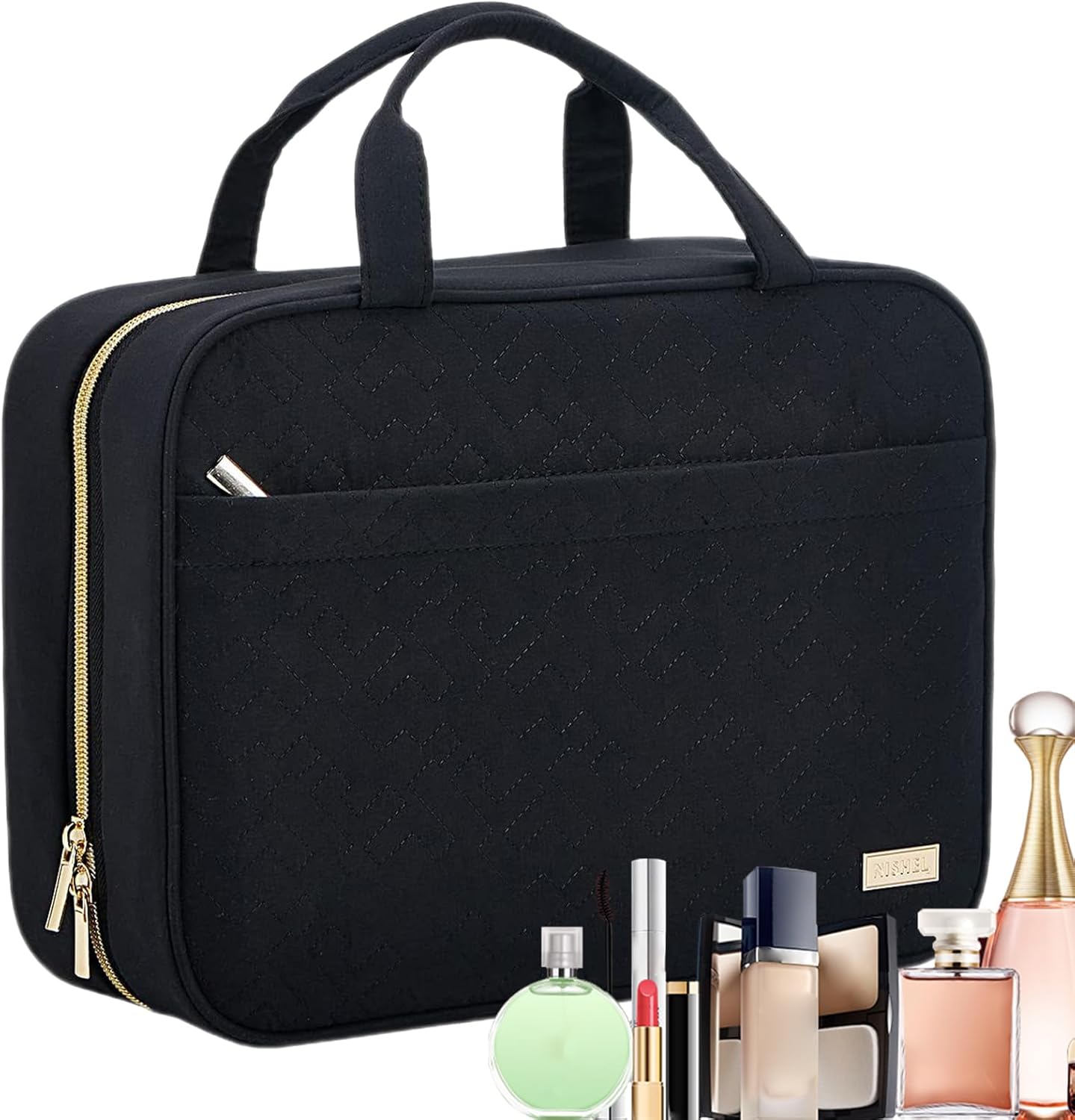 mivceklw Hanging Toiletry Bag, Travel Cosmetic Organizer, Waterproof Makeup Pouch, Large Capacity Storage, Foldable Design, Exquisitely Crafted, 12.6x9.06x4.33in