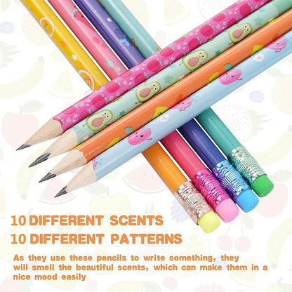 JQSSHXB 60 Pieces Scented Pencils for Kids Smencils Scented Pencils with Erasers Fruit HB Graphite Pencil for School Stationery Party Reward Supplies
