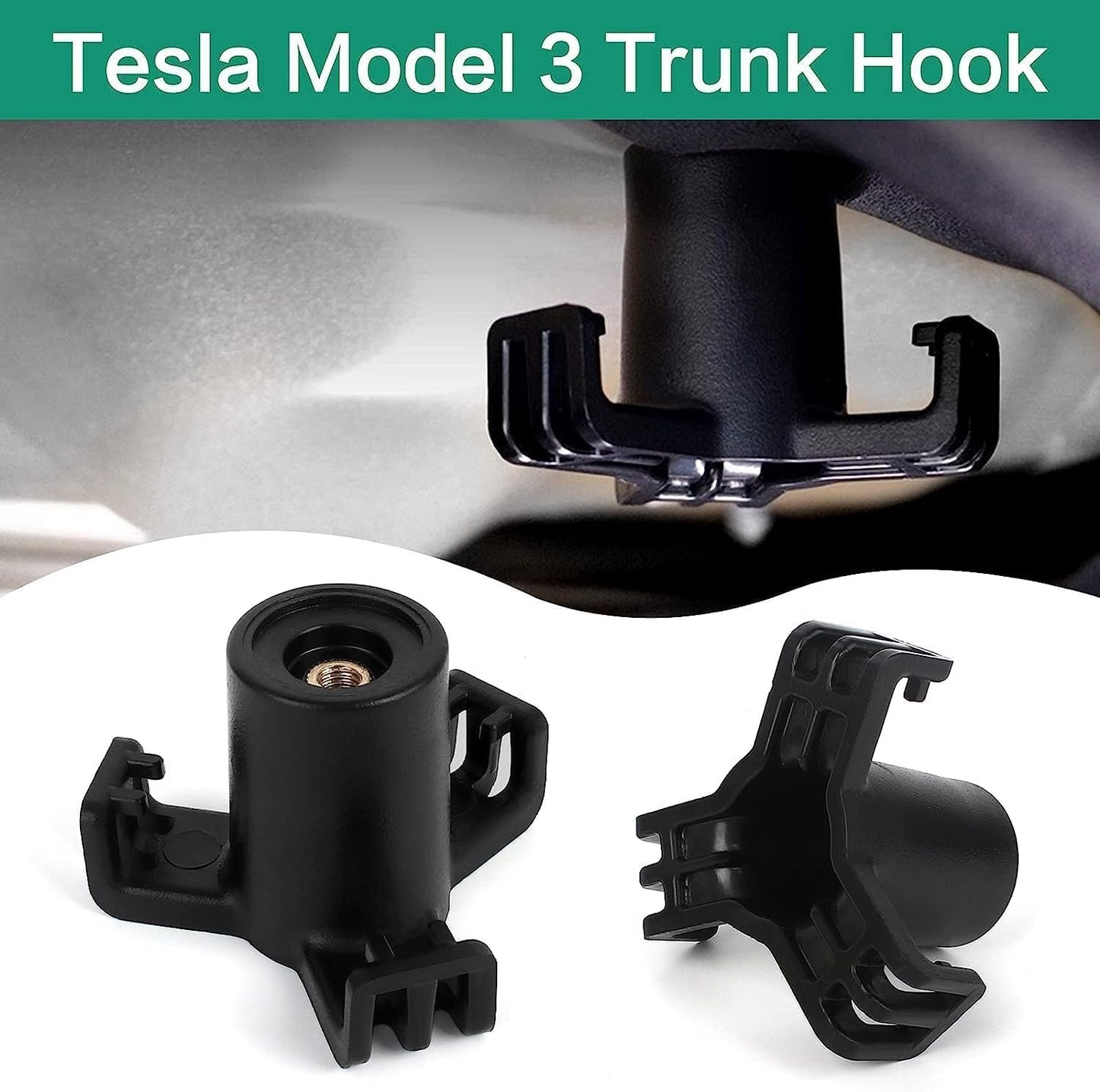 Car Trunk Hook 2 Pieces ABS Trunk Shopping Bag Hook, Interior Car Hanging Luggage Hook Accessories for Tesla Model 3, Black