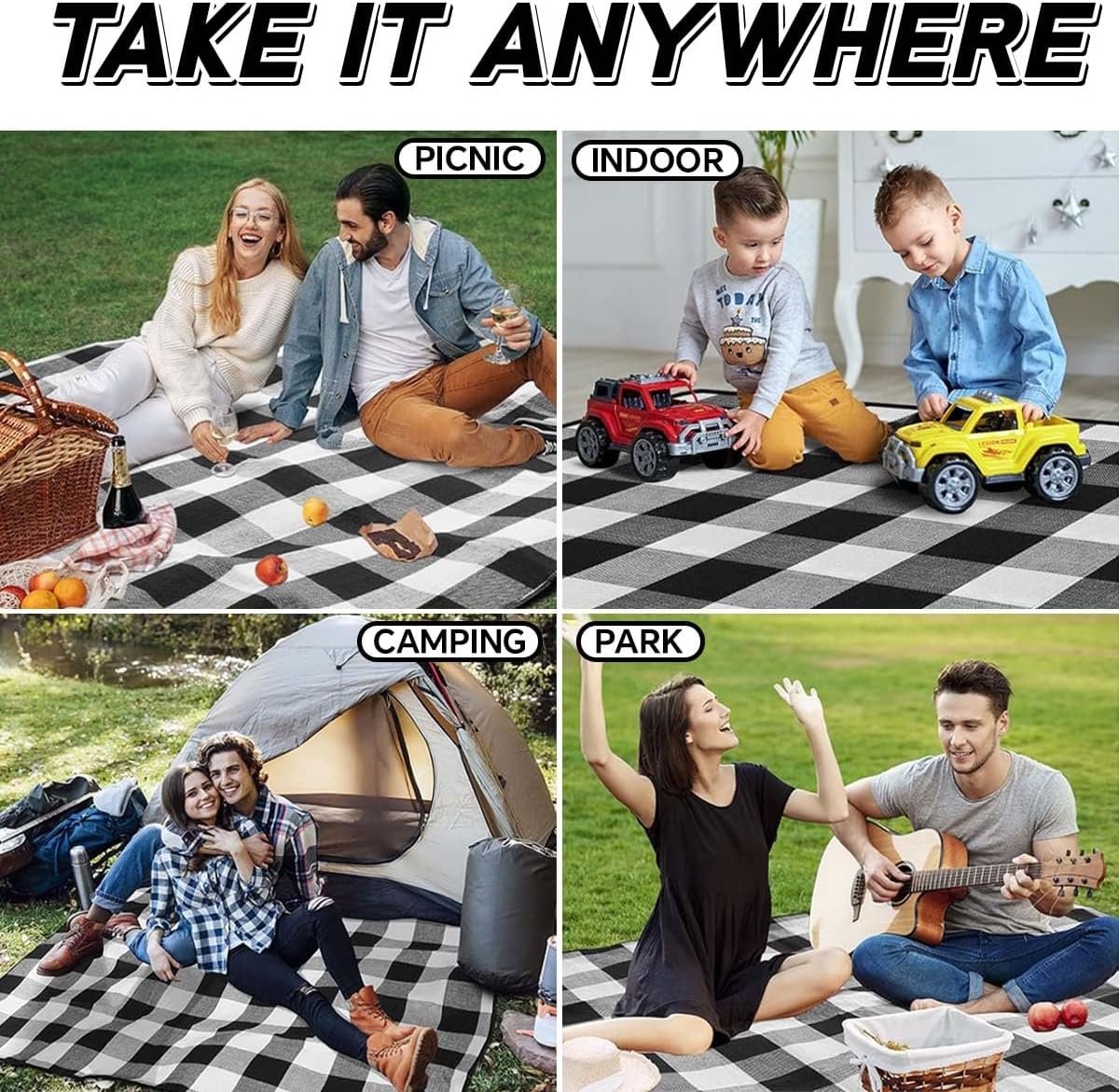 DAWNTREES Extra Large 200x200cm Picnic Mat Waterproof, Portable Picnic Mat, Sandproof Beach Mat, Suitable for Family Outdoor Camping Party, Park Mat for Grass Park, Hiking, Travel, Concerts