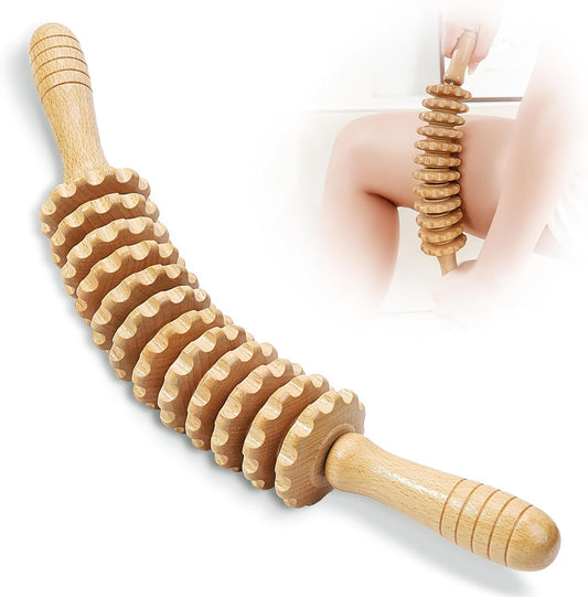 Wooden Massage Roller Wood Therapy Massage Tools Manual Massage Stick Lymphatic Drainage Massager for Maderoterapia, Anti-cellulite, Body Sculpting,Pain Relief(Curved)
