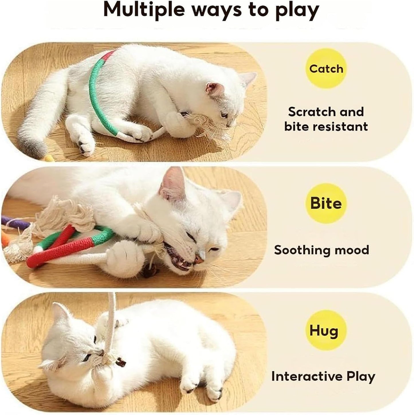 Generico Cat Chew Rope Toy, Kitten Teeth Cleaning Toy, 27.6 Inches Portable and Lightweight, 3 Interactive Bite Supplies for Small Medium Pets, Health Aid, Cats, Multicolor