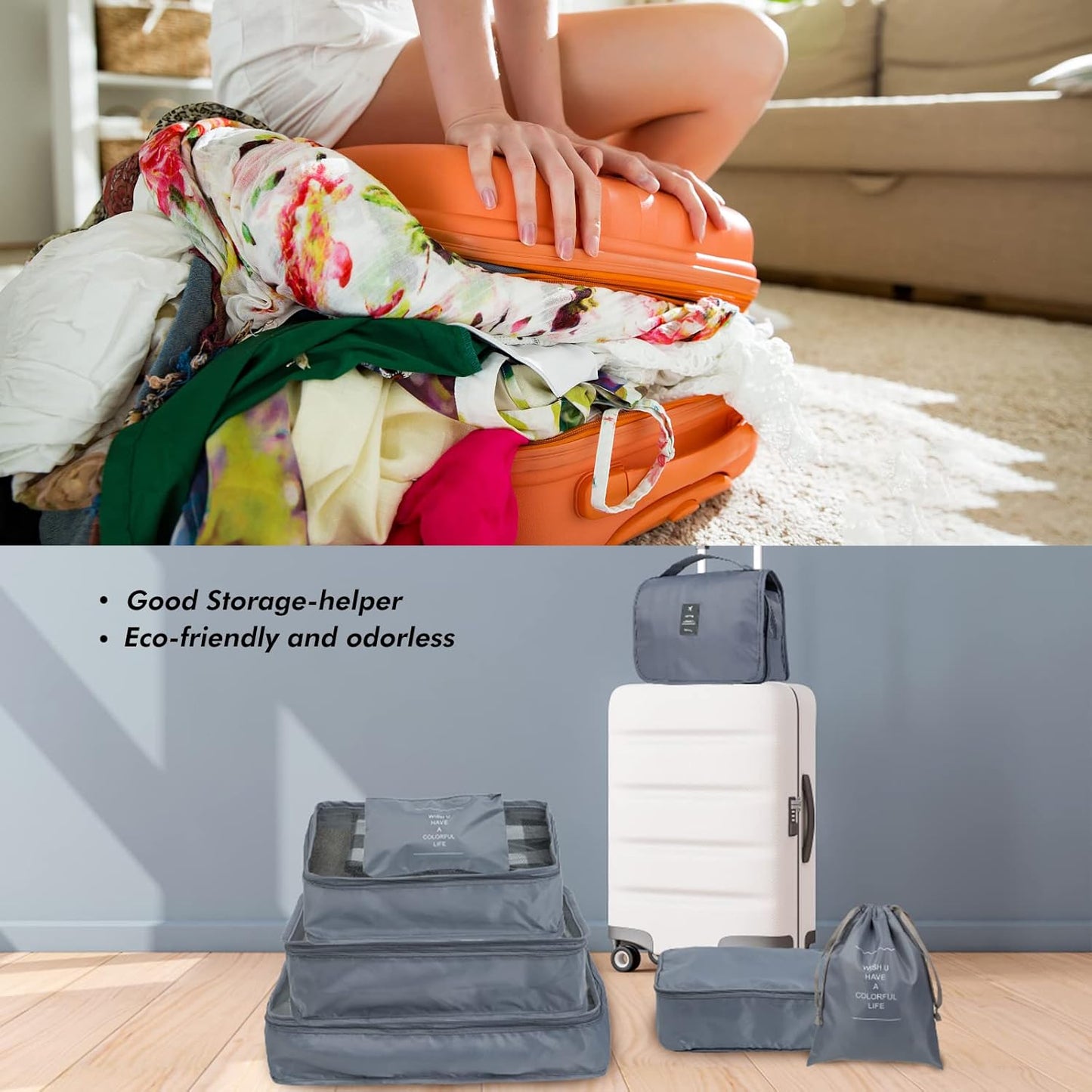 11 Pieces Travel Organizer Suitcase Set, Packing Cubes, Travel Organizer for Space-Saving Suitcases for Clothes Shoes Underwear Cosmetics (Grey)