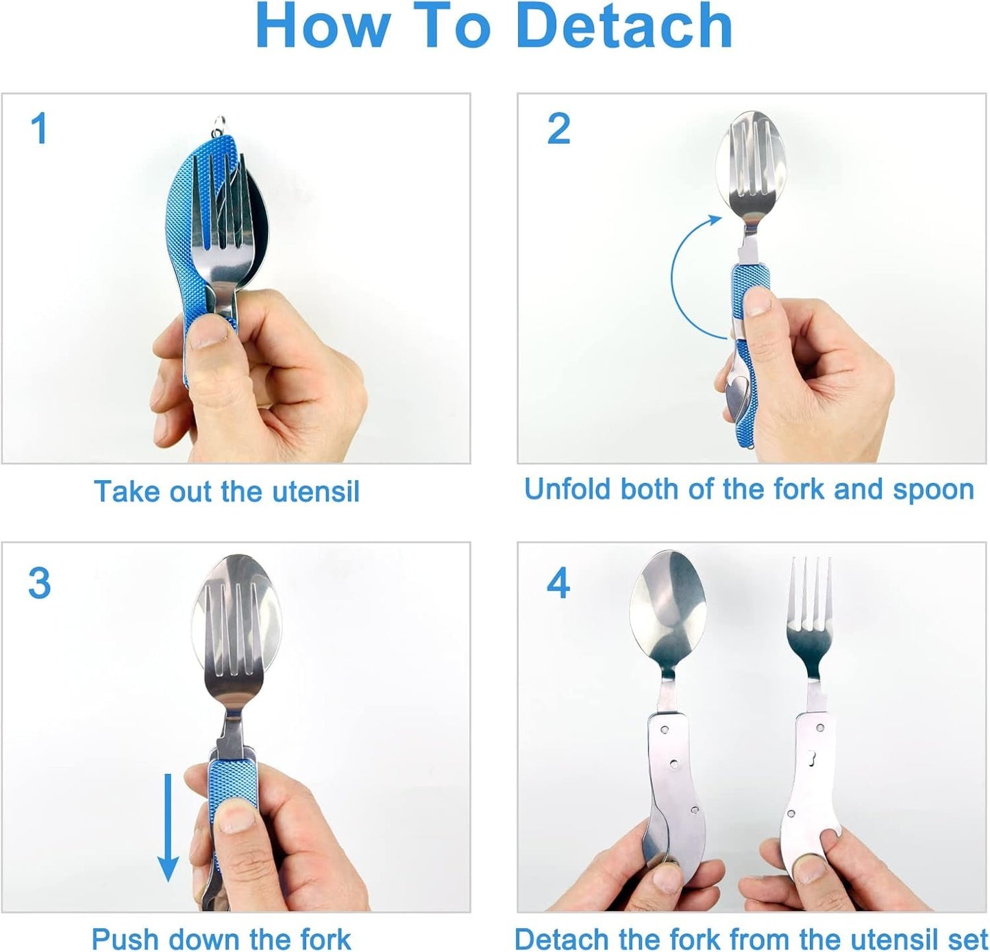 5Pcs Camping Utensils Cutlery Set - 4 in1 (Fork/Spoon/Knife/Bottle Opener) - Stainless Steel Folding & Detachable Backpacking Utensils for Hiking Survival Camping Travel