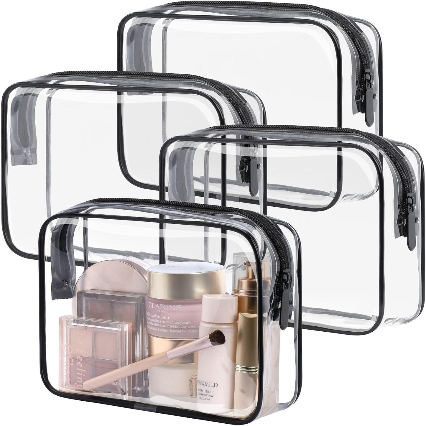 PACKISM TSA Approved Toiletry Bag, Clear Makeup Bag Waterproof Quart Size Bag, Travel Makeup Cosmetic Bag for Women Men, Carry on Airport Airline Compliant Bag, 3 Pack