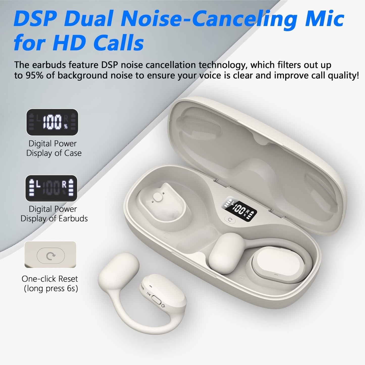 BANIGIPA Open Ear Headphones, True Wireless Earbuds, Bluetooth 5.4 Headphones w/Dual Mic for Calling, Comfort Sports Over Ear Earbuds w/Earhooks for Running Traveling, IP67 Waterproof, 40H Playtime