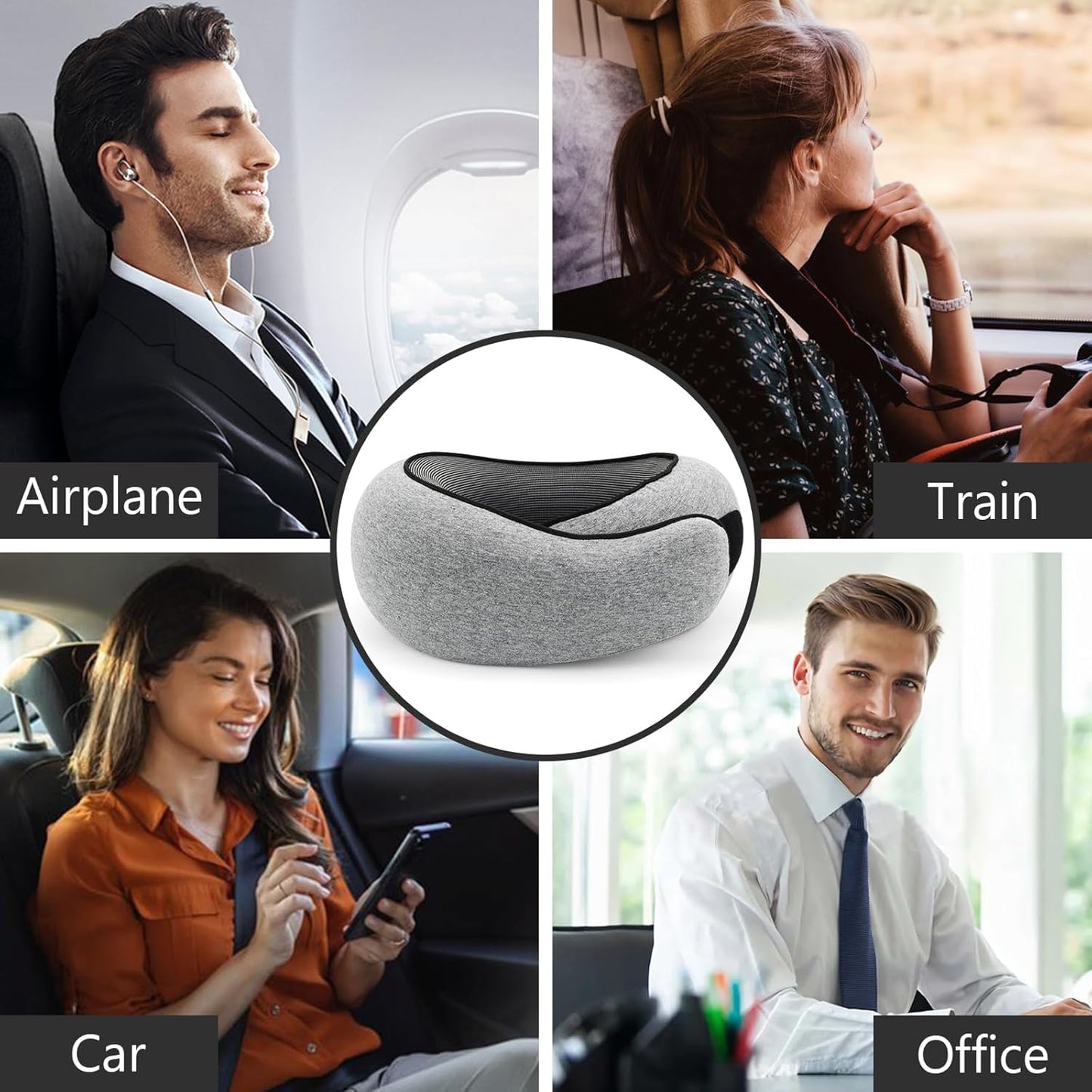 Travel Neck Pillow, Memory Foam Travel Pillow, 360 Degree Comfort and Breathability,Stowable U-Shaped Pillow,Portable Pillows for Airplane, Cars, Office (Light Grey)