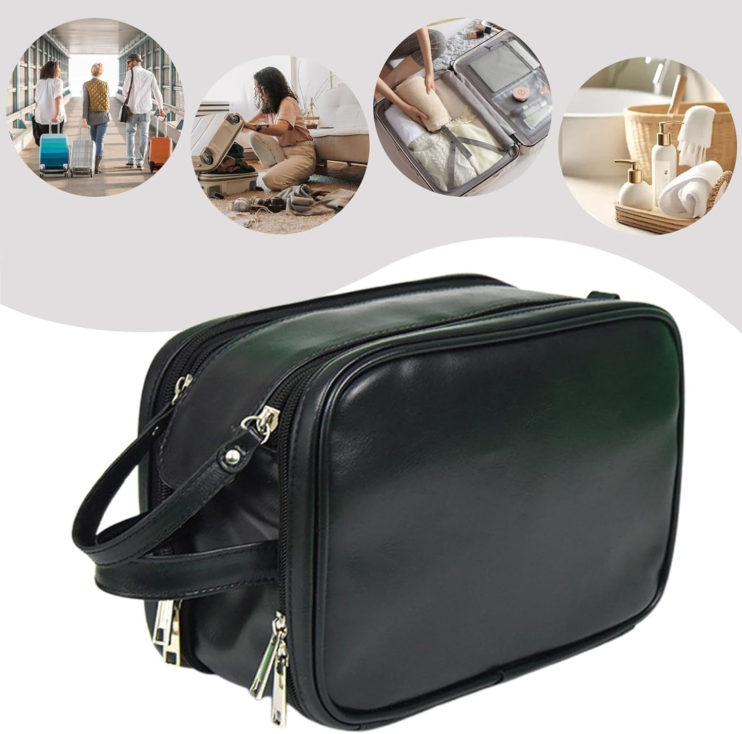 Toiletry Organizer, Bathroom Travel Bag, Travel Toiletries Bag, Men's Toiletry Kit, Shaving Kit Organizer, 24 x 17 x 14 cm, Large Capacity Toiletry Bag Organizer for Bathroom and Travel Use, Black,