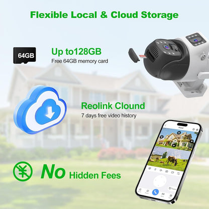 oolong Security Camera Outdoor Wireless with Dual Lens Dual PIR,10400mAh Battery,355Â°P 90Â°T, 8W Solar Panel,Solar Home WiFi Surveillance Ring Camera with Color Night Vision,64GB Card Included,IP66