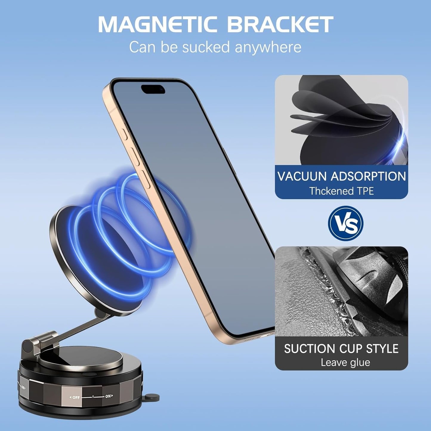 DOMAVER 360° Adjustable Vacuum Suction Magnetic Phone Holder Car, Swivel Locking Car Phone Holder Mount,Strong Magnetic Suction Cup Phone Mount Compatible with iPhone 16 15 14 13 12 Series,Black