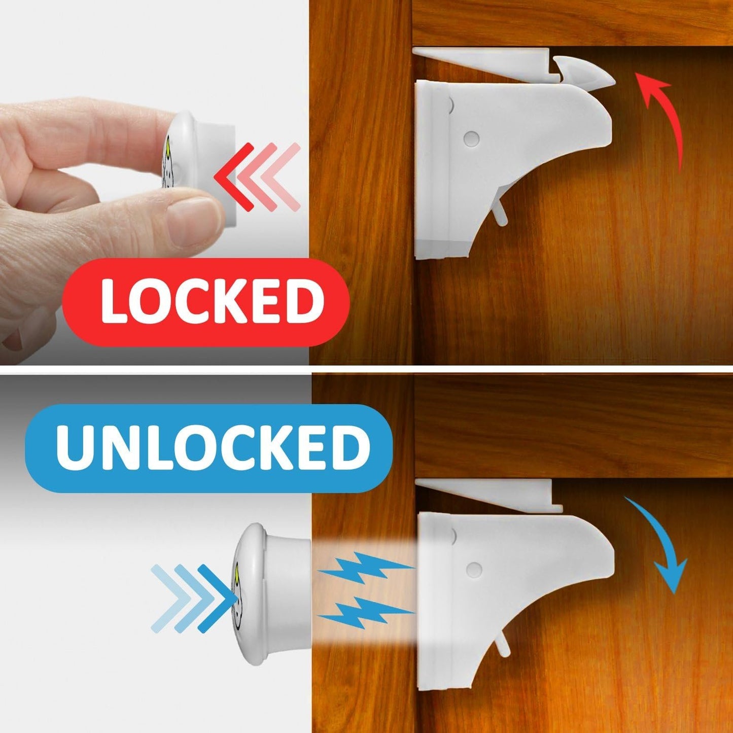 Magnetic Cabinet Locks with Adhesive, Easy Installation Tool - Child Proof Drawers - No Tools Or Screws Needed - Jool Baby (Standard, 4.0, Pack)