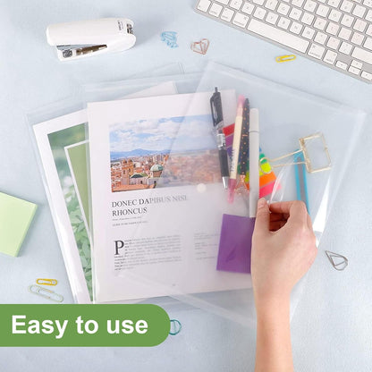 Plastic File Folder, A4 Size Plastic File Folder, 12 Pcs Clear Document Folders, Filing Envelopes for School, Home, Work, Office Organization