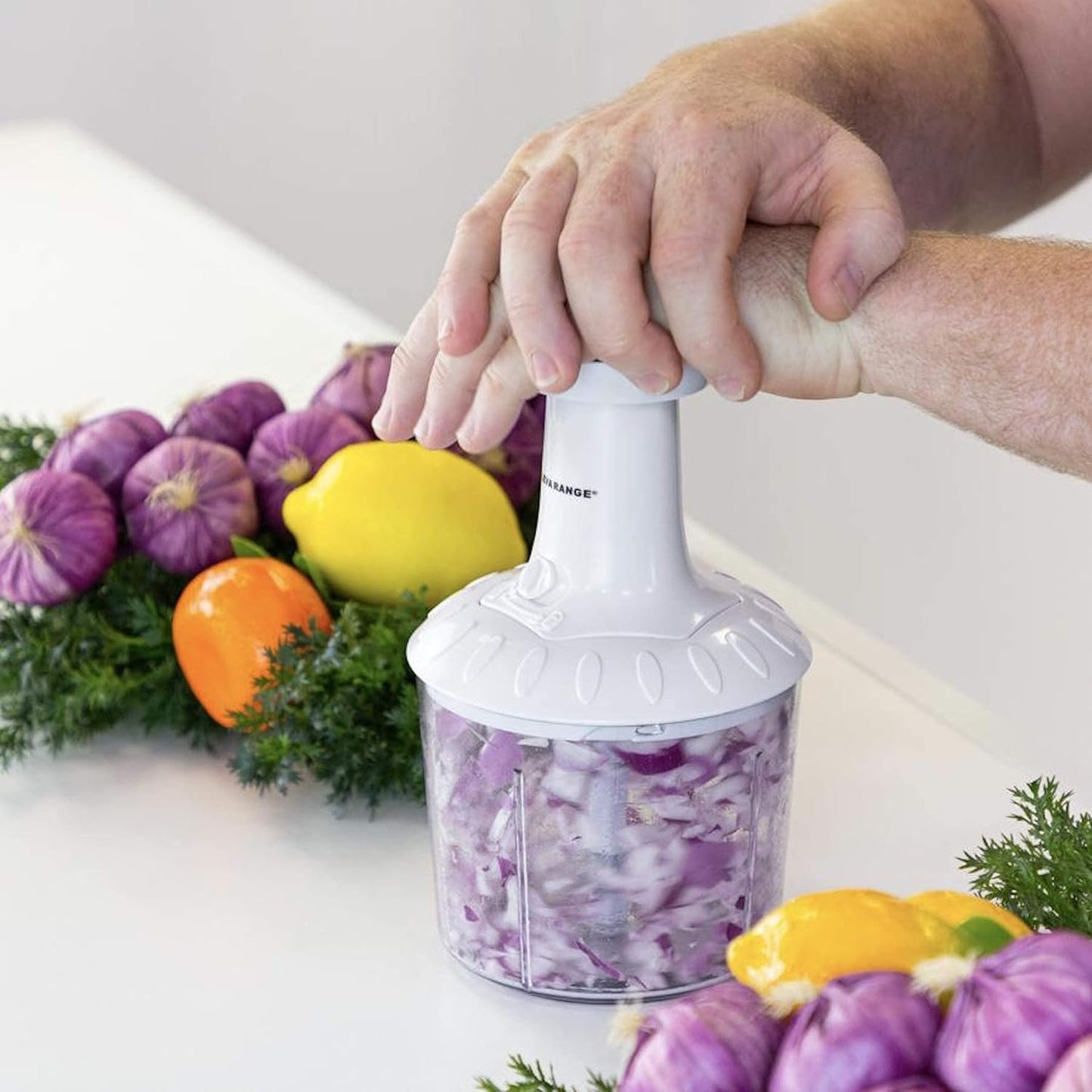 Kleva Sumo Vegetable Chopper Manual â€“ Hand-Powered Food Chopper, Dicer & Mincer | Quick Push Chopper Salad, Fruits, Veggie's, Onion, Garlic & More | Easy to Clean, Compact & BPA-Free Kitchen Tool